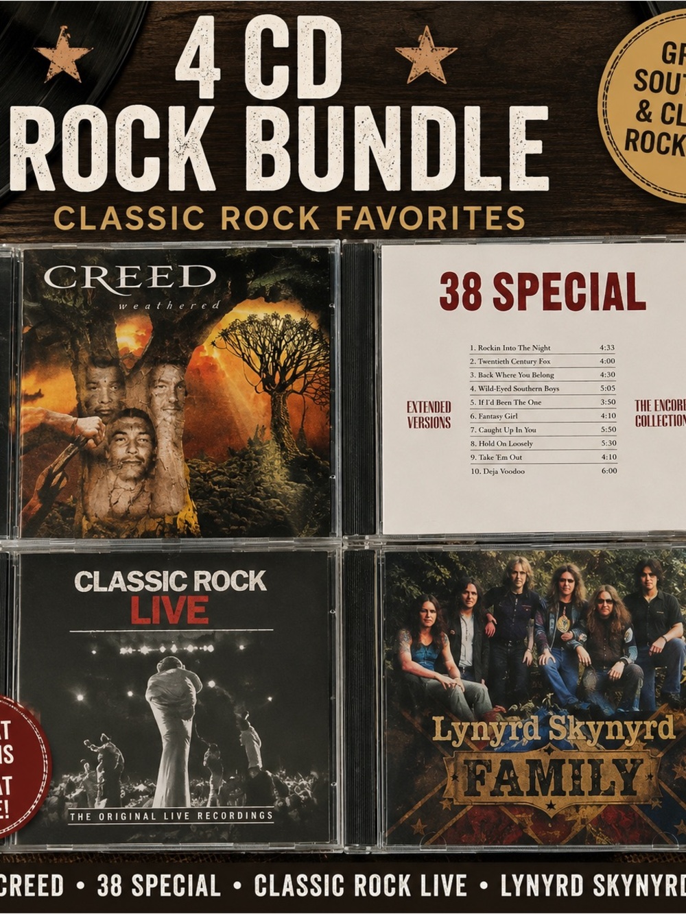 Rock CD Lot 4 Creed Weathered Lynyrd Skynyrd 38 Special Classic Rock Live